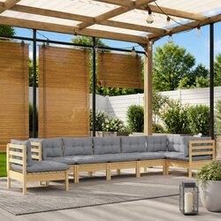 Garden Lounge Set 8 Piece Outdoor Patio Furniture Grey Cushions Pinewood Modular