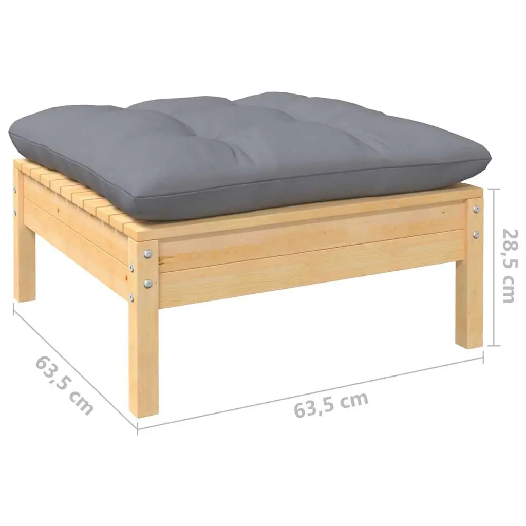 Garden Lounge Set 9 Piece Solid Pinewood Outdoor Furniture Grey Cushions