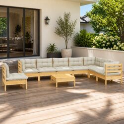 Garden Lounge Set 9 Piece Outdoor Patio Furniture Modular Solid Pinewood Cream