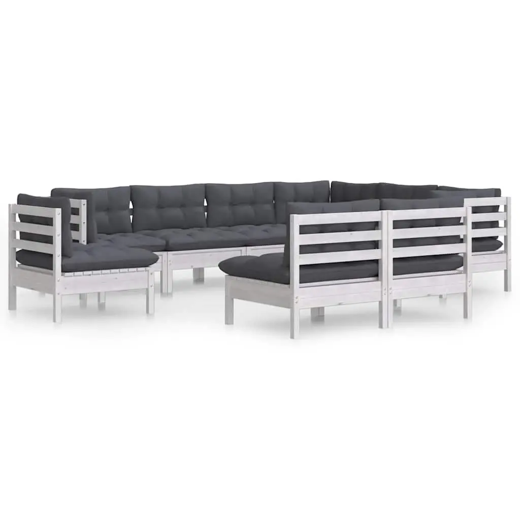Garden Lounge Set 9 Piece Outdoor Furniture White Pinewood with Cushions Modular