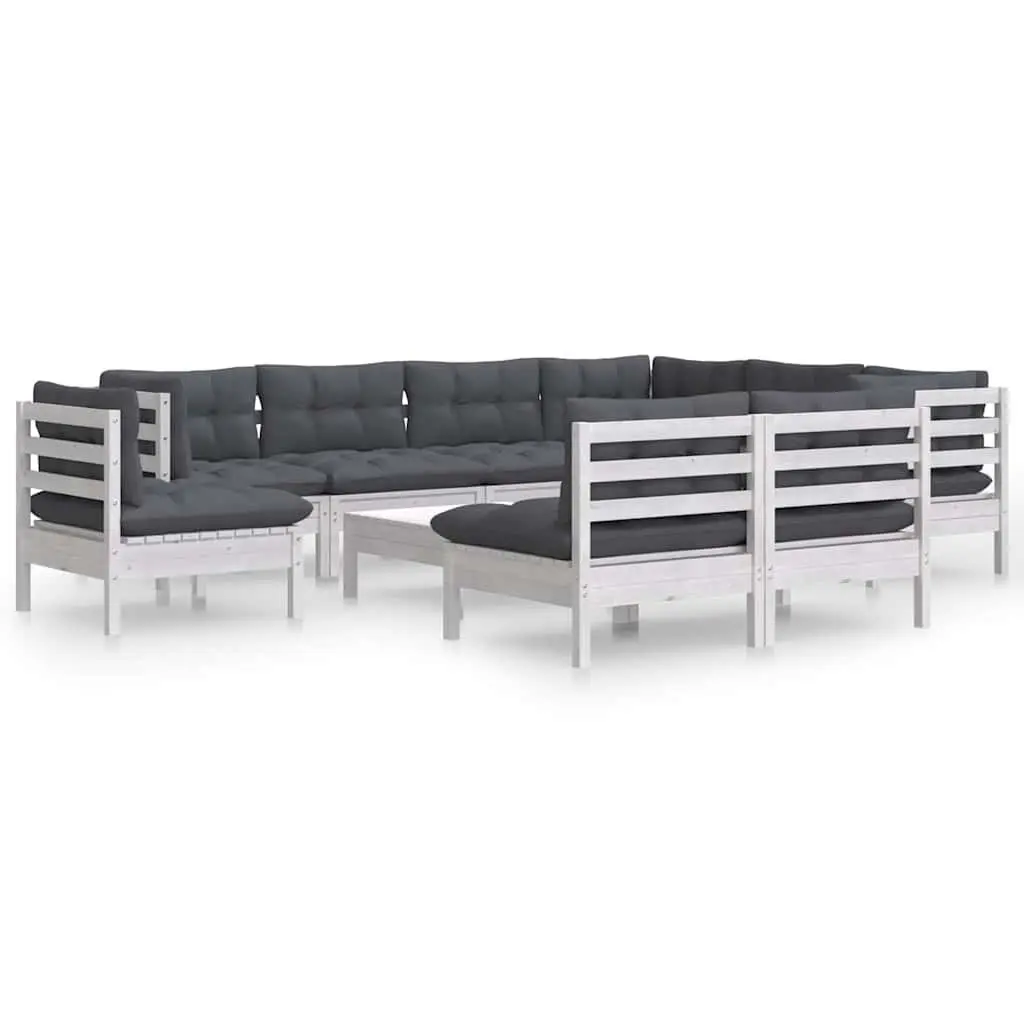 Garden Lounge Set 10 Piece Outdoor Patio Furniture White with Cushions Modular