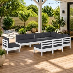 Garden Lounge Set 10 Piece Outdoor Patio Furniture White Pinewood with Cushions