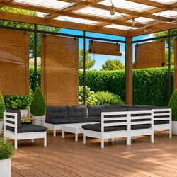 Garden Lounge Set 11 Pieces White Pinewood Outdoor Patio Furniture with Cushions