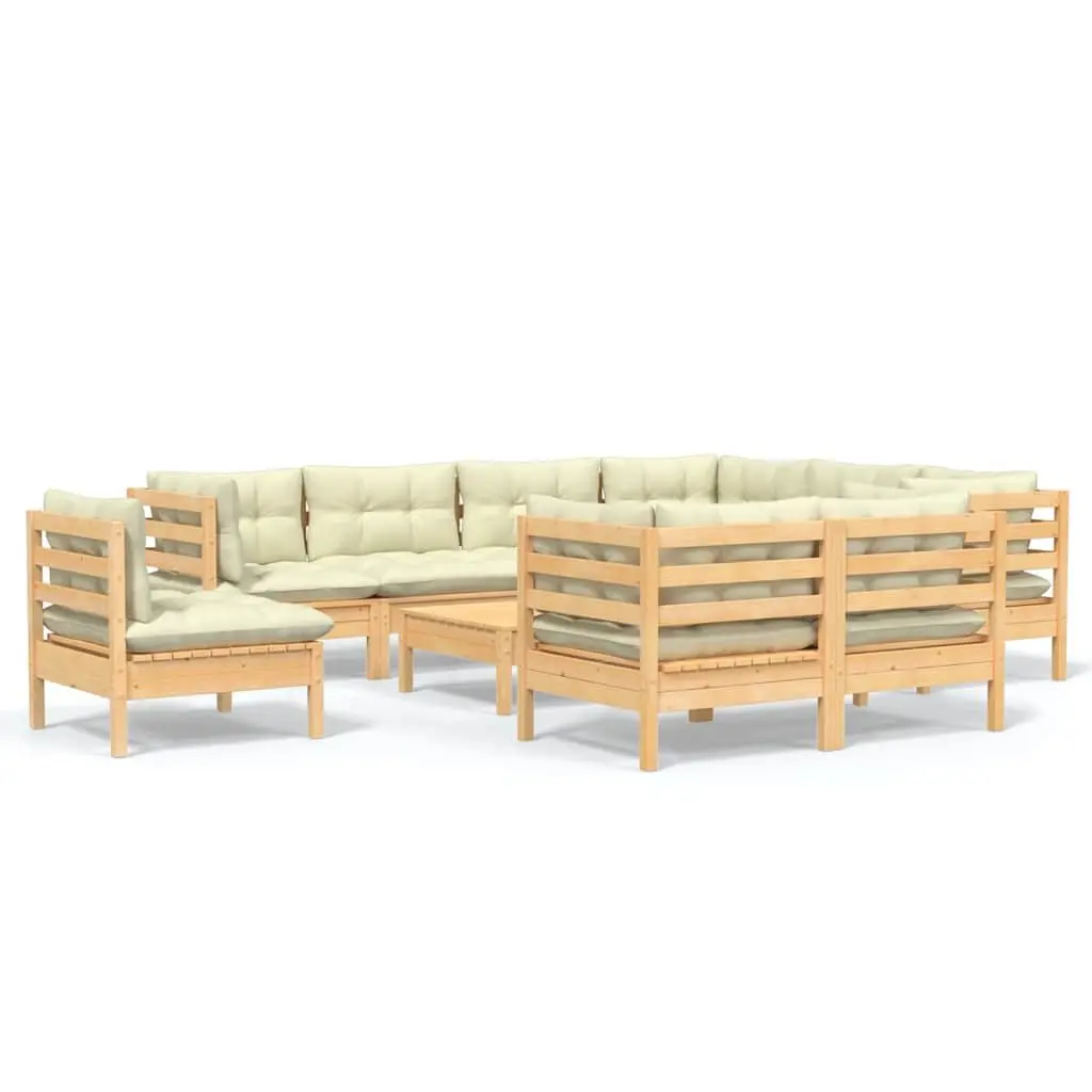 Garden Lounge Set 10 Piece Outdoor Patio Furniture Solid Wood Cream Cushions