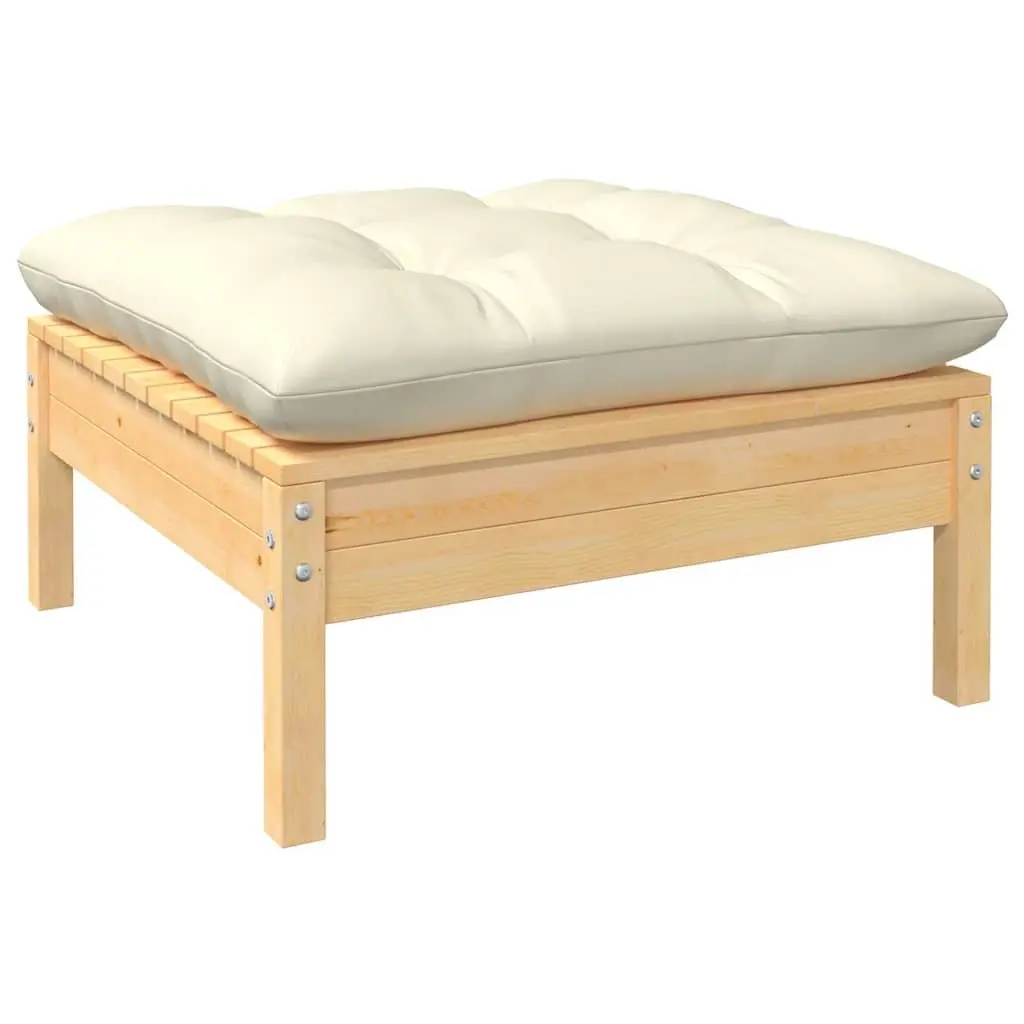 Garden Lounge Set 10 Piece Outdoor Patio Furniture Solid Wood Cream Cushions