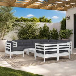 Garden Lounge Set 10 Piece Outdoor Patio Furniture with Cushions White Modular
