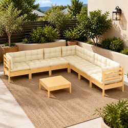 Garden Lounge Set 8 Piece Outdoor Furniture Patio Seating Cream Cushions Modular