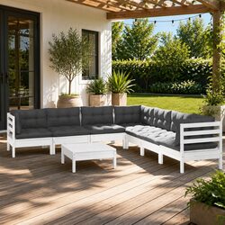 Garden Lounge Set 8 Piece Outdoor Patio Furniture White Solid Pinewood with