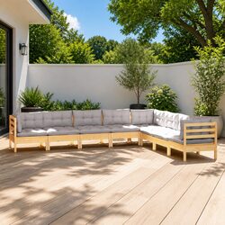 Garden Lounge Set 8 Piece Solid Pinewood Patio Furniture with Grey Cushions