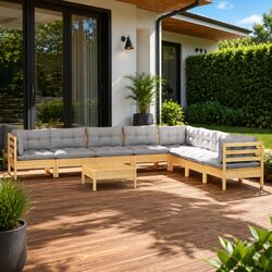 Garden Lounge Set 9 Piece Modular Patio Furniture Grey Cushions Outdoor Seating