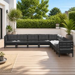 Garden Lounge Set 9 Piece Outdoor Patio Furniture with Cushions Black Modular