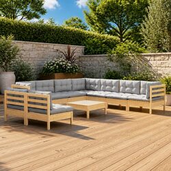 Garden Lounge Set 10 Piece Outdoor Furniture Patio Sectional Grey Cushions