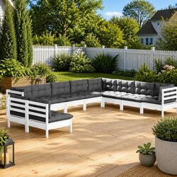 Garden Lounge Set 10 Piece Outdoor Furniture with Cushions White Patio Sofa