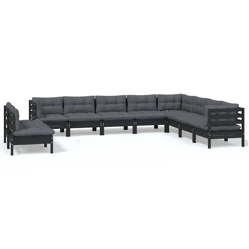 Garden Lounge Set 10 Piece Outdoor Furniture Black Patio Sectional with Cushions