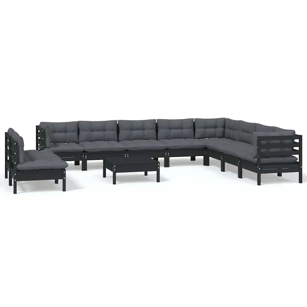 11 Piece Garden Lounge Set with Cushions Black Outdoor Patio Furniture Modular