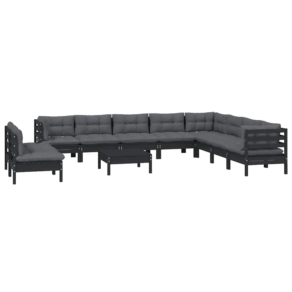 11 Piece Garden Lounge Set with Cushions Black Outdoor Patio Furniture Modular
