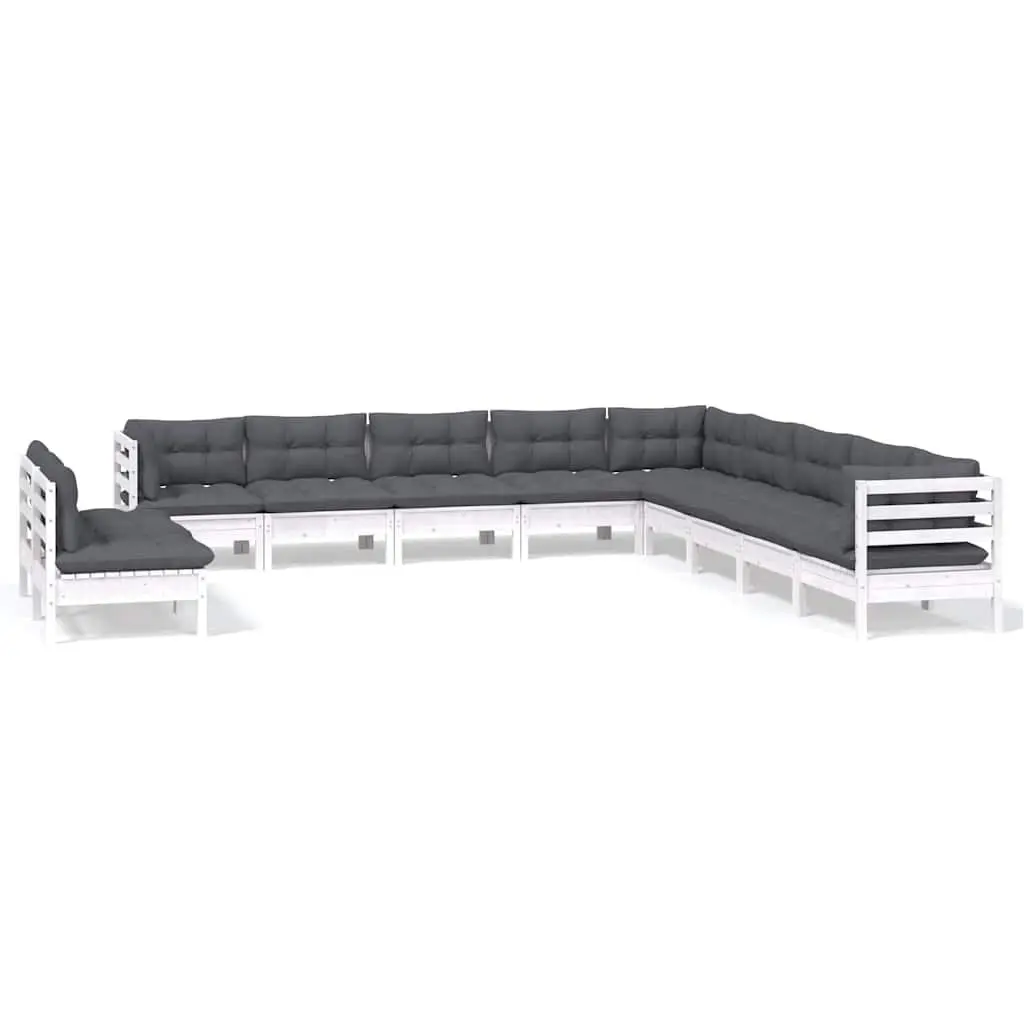 Garden Lounge Set 11 Piece Modular Outdoor Furniture Solid Pinewood White with Cushions