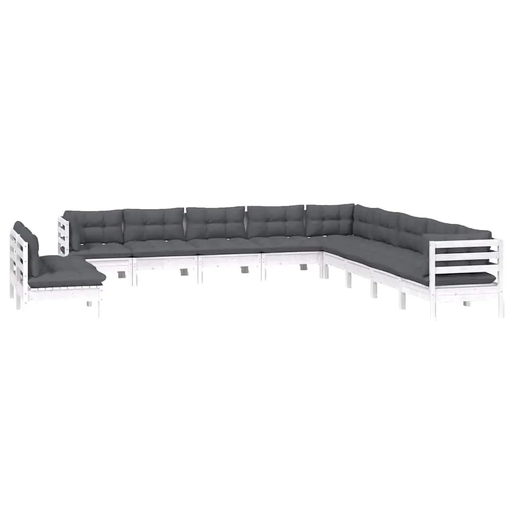 Garden Lounge Set 11 Piece Modular Outdoor Furniture Solid Pinewood White with Cushions