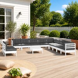 Garden Lounge Set 12 Piece Outdoor Patio Furniture White Pinewood with Cushions