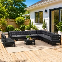 Garden Lounge Set 12 Piece Outdoor Patio Furniture Black Solid Wood Modular