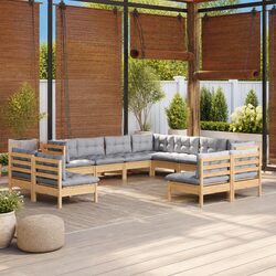 Garden Lounge Set 11 Piece Outdoor Patio Furniture Grey Cushions Modular