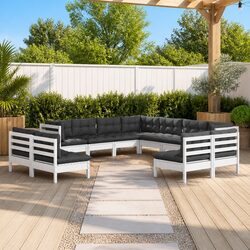 Garden Lounge Set 11 Piece Outdoor Patio Furniture White with Cushions Modular