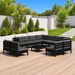 Garden Lounge Set 12 Piece Modular Outdoor Furniture Black Solid Pinewood with