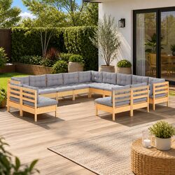 Garden Lounge Set 13 Piece Modular Patio Furniture Grey Cushions Pinewood