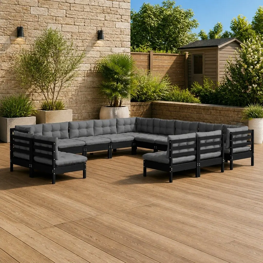 Garden Lounge Set 13 Piece Outdoor Patio Furniture Black with Cushions Modular