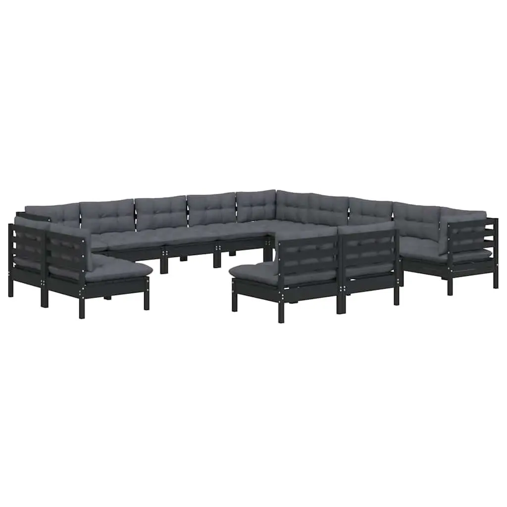 Garden Lounge Set 13 Piece Outdoor Patio Furniture Black with Cushions Modular