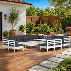 Garden Lounge Set 14 Piece Outdoor Patio Furniture with Cushions White
