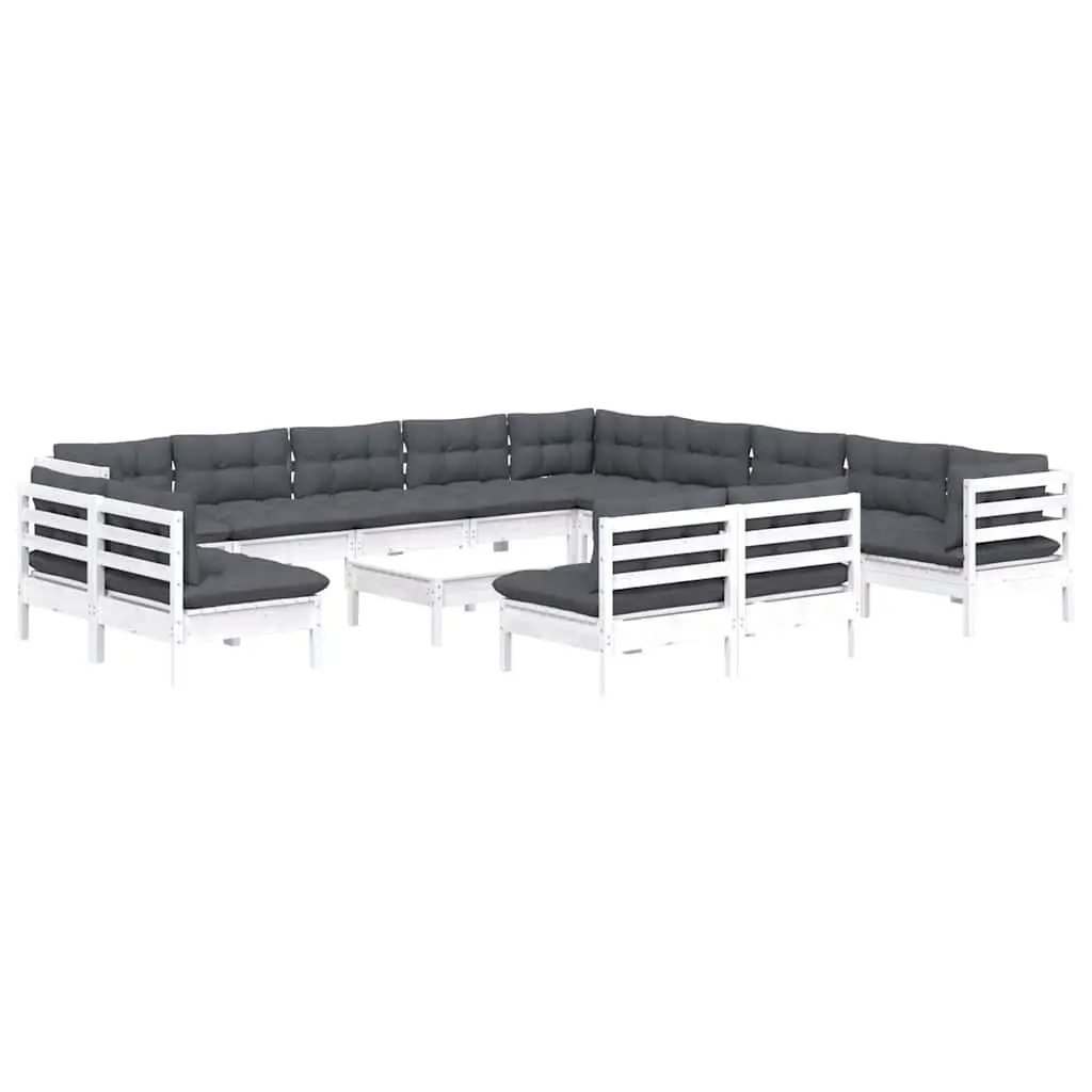 Garden Lounge Set 14 Piece Outdoor Patio Furniture with Cushions White