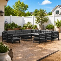 Garden Lounge Set 14 Piece Outdoor Patio Furniture Black with Cushions Modular