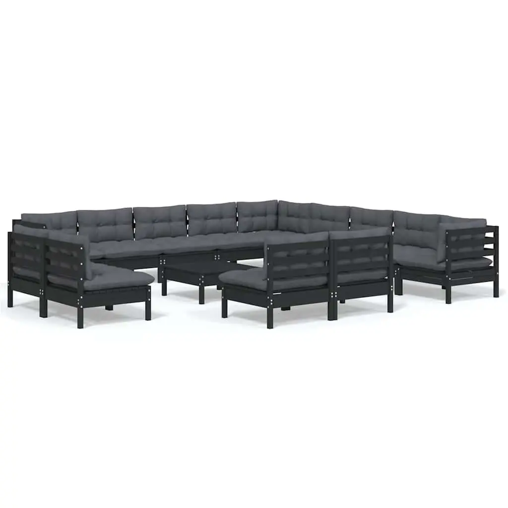 Garden Lounge Set Modular 14 Piece Outdoor Patio Furniture Black with Cushions