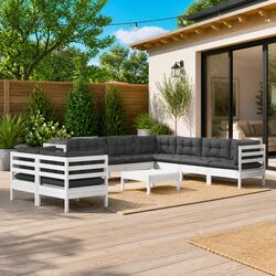 Garden Lounge Set 10 Piece Outdoor Furniture with Cushions White Modular Patio