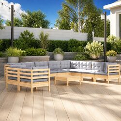 Garden Lounge Set 11 Piece Outdoor Furniture Patio Sofa with Grey Cushions