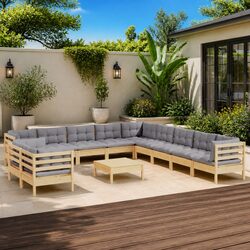 Garden Lounge Set 12 Piece Outdoor Furniture Patio Seating Grey Cushions Modular