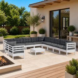 Garden Lounge Set 12 Piece Modular Outdoor Furniture with Cushions White