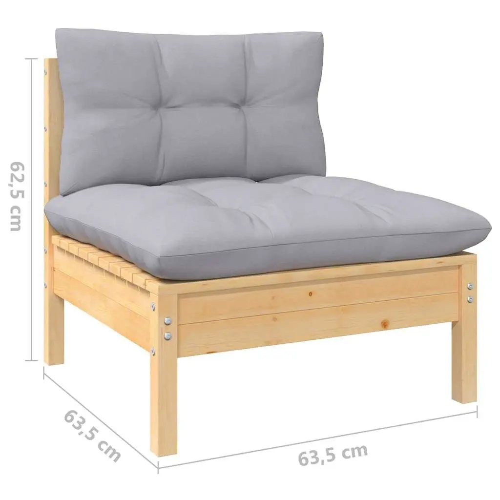 Garden Lounge Set Solid Pinewood 12 Piece Outdoor Furniture Grey Cushions