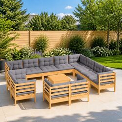 Garden Lounge Set 13 Piece Outdoor Patio Furniture Grey Cushions Modular
