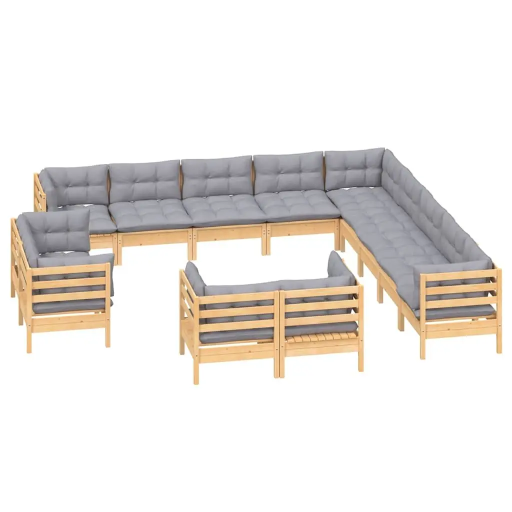 Garden Lounge Set 13 Piece Outdoor Patio Furniture Grey Cushions Solid Pinewood