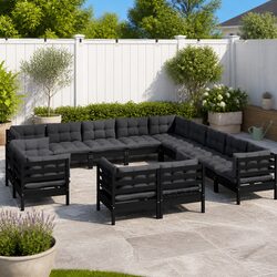 Garden Lounge Set 13 Piece Outdoor Patio Furniture with Cushions Black