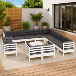 Garden Lounge Set 14 Piece Outdoor Patio Furniture with Cushions White Modular