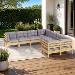 Garden Lounge Set 8 Piece Outdoor Patio Furniture Grey Cushions Modular