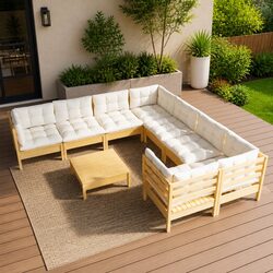 Garden Lounge Set 9 Piece Outdoor Patio Furniture with Cushions Pinewood