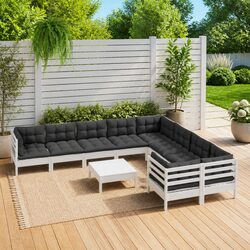 Garden Lounge Set 10 Piece Outdoor Furniture White Modular Patio Sofa Cushions