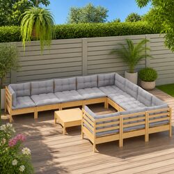 Garden Lounge Set 11 Piece Outdoor Patio Furniture Grey Cushions Modular