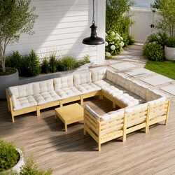 Garden Lounge Set 11 Piece Outdoor Patio Furniture Modular Pinewood with