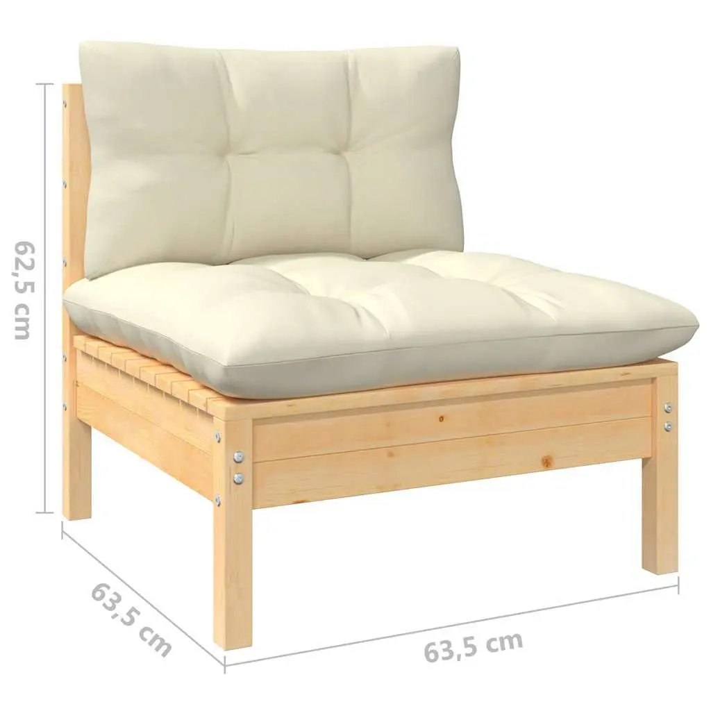 Garden Lounge Set 11 Piece Outdoor Patio Furniture Solid Pinewood Cream Cushions