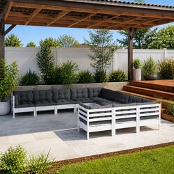 Garden Lounge Set 11 Piece Outdoor Patio Furniture White Pinewood with Cushions